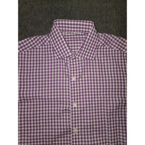 J Hilburn by‎ Tessitura Monti Custom Button Up Shirt 16.5/35 Purple Gingham